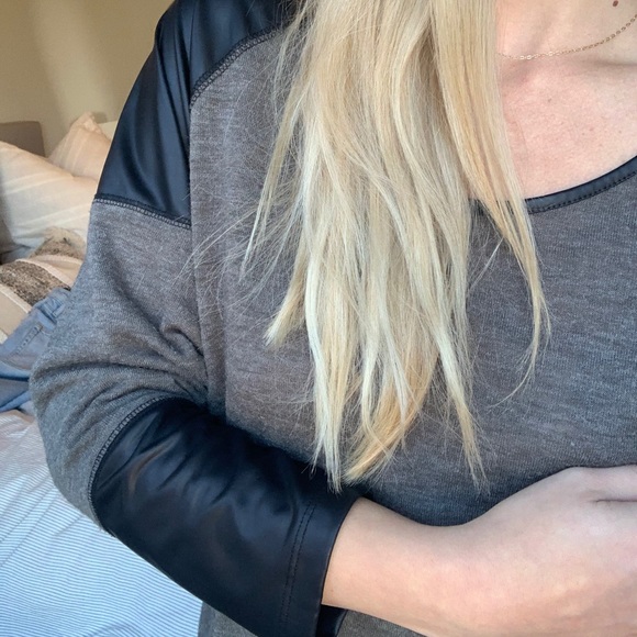 Asymmetric Sweater with Leather & Zipper detail - Picture 1 of 6